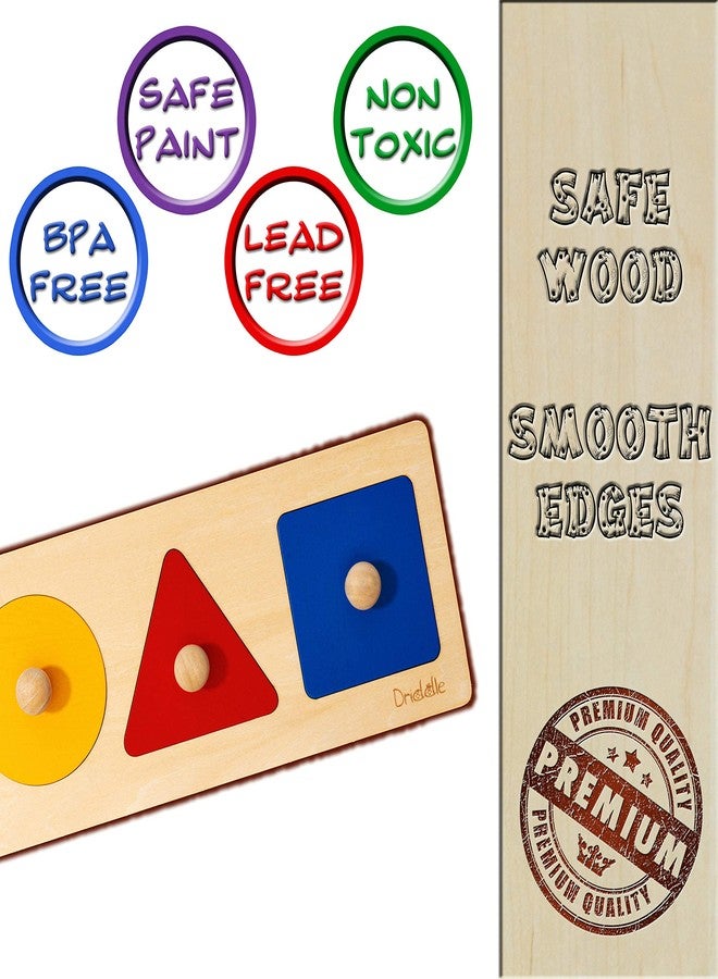 Driddle Magnetic Wooden Montessori Knob Puzzle - 3 Jumbo Shapes - Learn Colors & Shape – Baby & Toddler Development Toy - Image 2